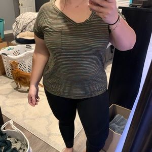 Pink Flamingo Olive and multi stripe tshirt